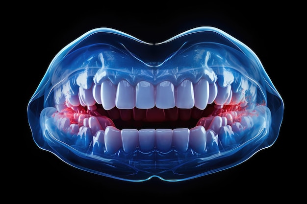 Photo mouth teeth pain illustration like 3d model of hurting body in need of pills generative ai