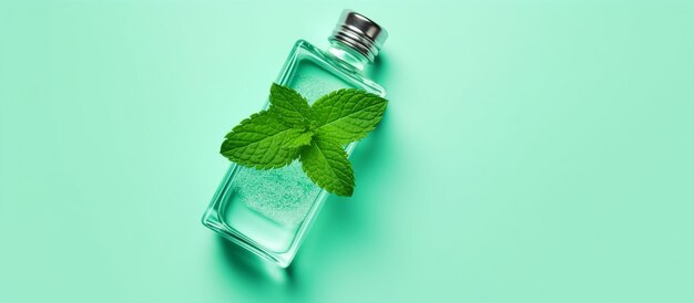 Photo mouthwash fresh mint and lime on light green background