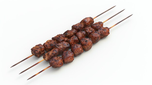 Photo a mouthwatering 3d rendered icon featuring simple grilled skewers perfect for foodrelated designs the skewers are showcased against a clean white background making them stand out