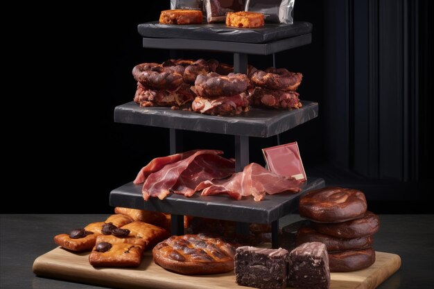 Mouthwatering assortment of meats and pastries an enticing display that satisfies cravings