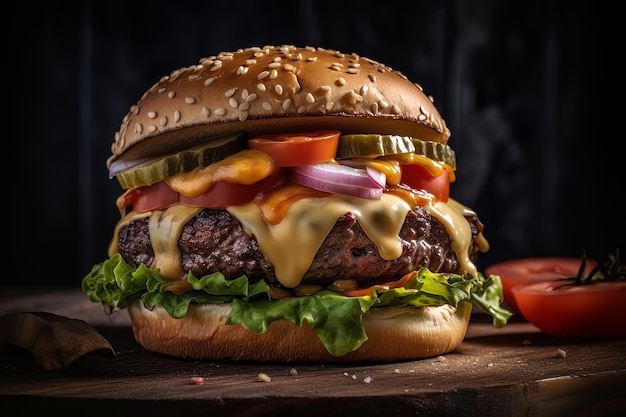 Mouthwatering Burger with Perfectly Grilled Beef Patty