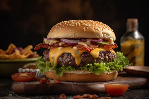 Mouthwatering Burger with Perfectly Grilled Beef Patty