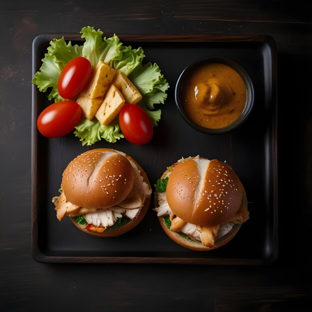 Foto piatto da panino di pollo d'acqua in bocca