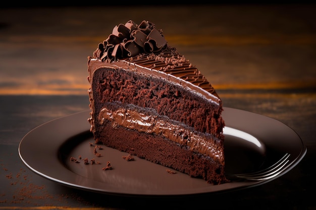 A mouthwatering chocolate cake piece Cake on a plate please sugary food tasty dessert Up close