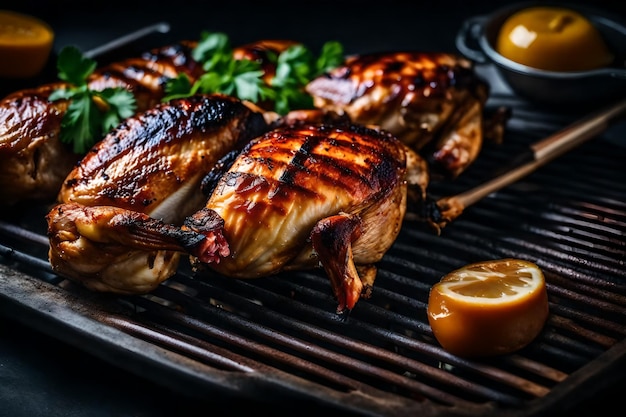 A mouthwatering closeup of a chicken tikka grill with succulent pieces of marinated chicken