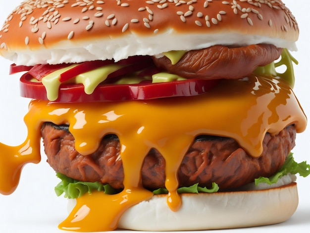 A mouthwatering closeup of a delicious cheeseburger