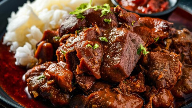 A mouthwatering closeup image of a plate of rendang