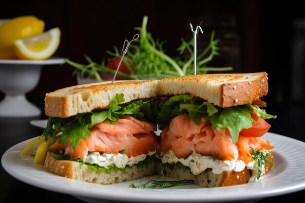 Mouthwatering Club Sandwich with Smoked Salmon Cream Cheese Capers and Dill