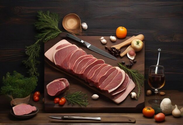 Photo a mouthwatering display of raw meats ai generated