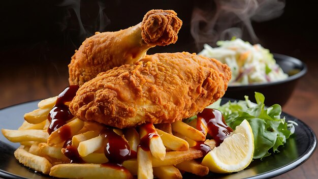 Photo a mouthwatering food photography featuring a golden crispy southern fried chicken