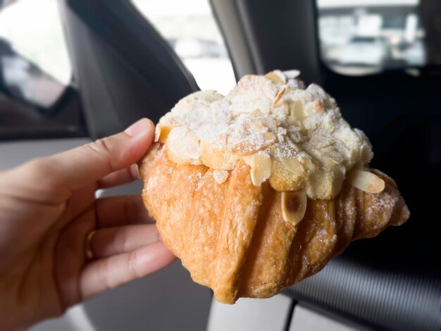 Mouthwatering french almond croissant pastry