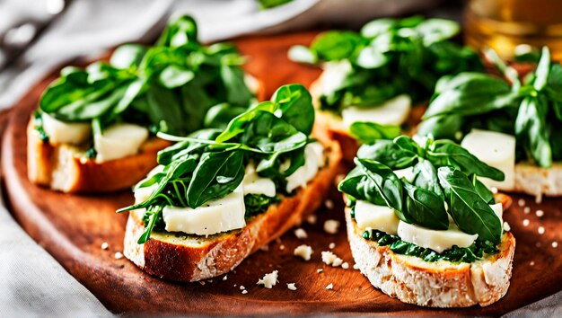 Mouthwatering Fusion Mozzarella Pesto Arugula Parmesan Bruschetta