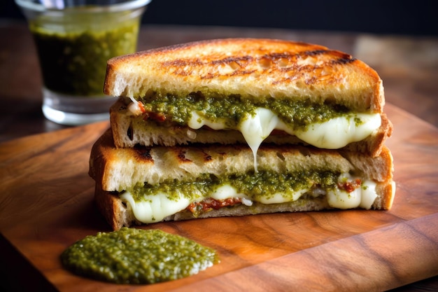 Mouthwatering Grilled Cheese With Gooey Mozzarella And Tangy Pesto Generative AI