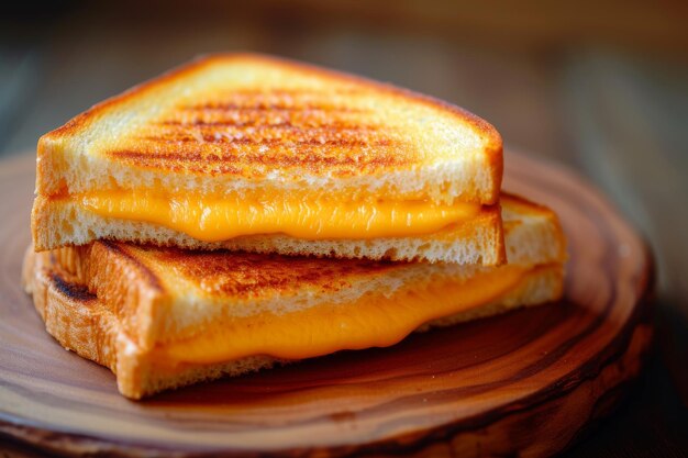 Photo mouthwatering grilled hot cheese sandwich on rustic wooden board generative ai