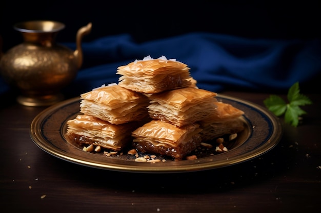 A mouthwatering illustration of baklava a traditional pastry Generative Ai