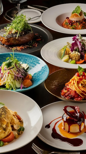 a mouthwatering image of a diverse array of delectable dishes each with its unique color and textu