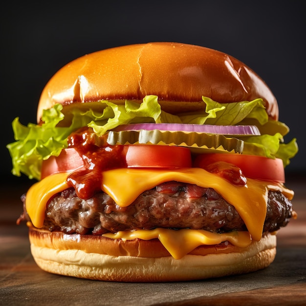 Foto un'immagine appetitosa che mostra un delizioso cheeseburger