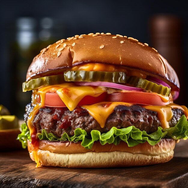 Foto un'immagine appetitosa che mostra un delizioso cheeseburger