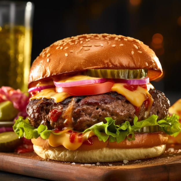 Foto un'immagine appetitosa che mostra un delizioso cheeseburger