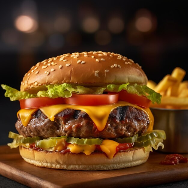Foto un'immagine appetitosa che mostra un delizioso cheeseburger
