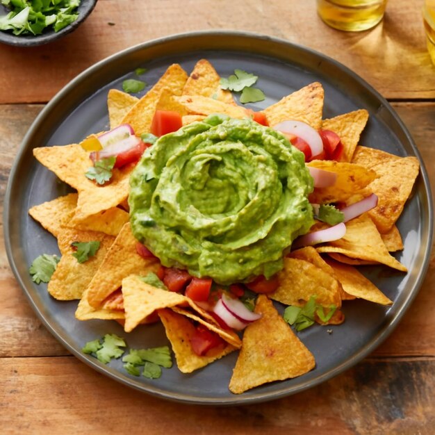 Photo mouthwatering mexican cuisine nachos with guacamole