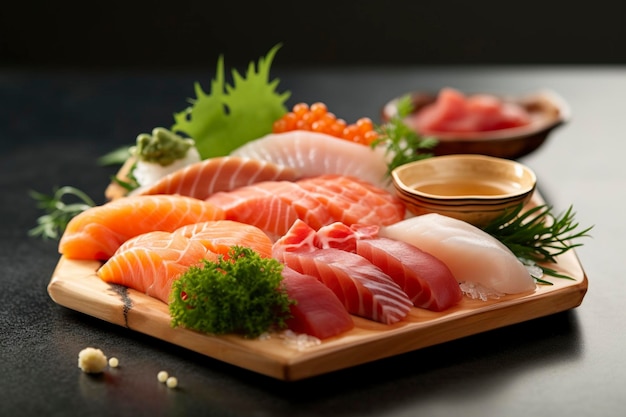 A mouthwatering and nutritious assorted plate of traditional Japanese cuisine bursting with umami flavors AI Generated