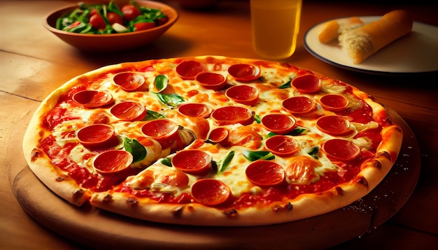 Mouthwatering pizza with pepperoni ultrarealistic Generative AI