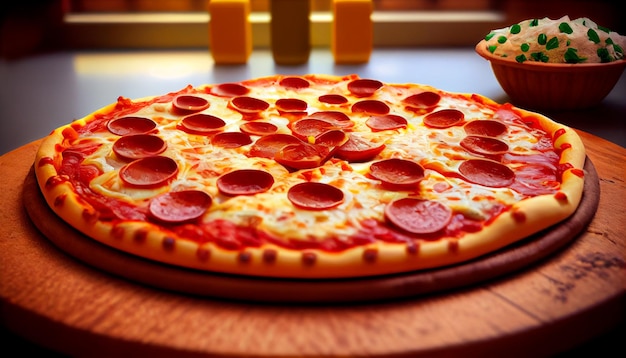 Mouthwatering pizza with pepperoni ultrarealistic Generative AI