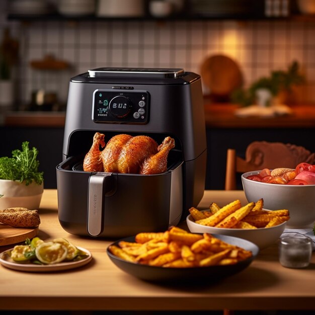Premium AI Image a mouthwatering roasted chicken using an air fryer