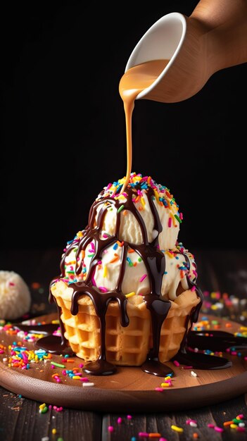 Foto un gelato di vaniglia cremoso che fa venire l'acqua in bocca è un delizioso regalo per gli amanti dei dessert