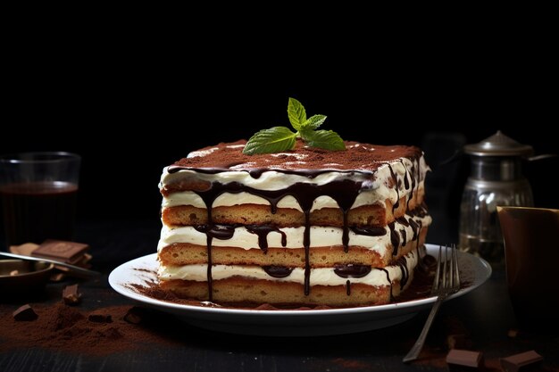 Photo mouthwatering tiramisu with layers of coffeesoaked ladyfingers and mascarpone cream