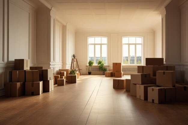 Move Cardboard boxes and cleaning things for moving into a new home Generative AI