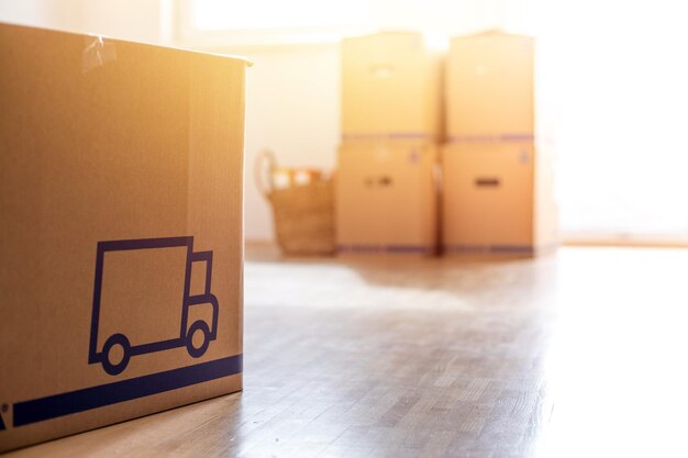 Move Cardboard boxes for moving into a new clean and bright home