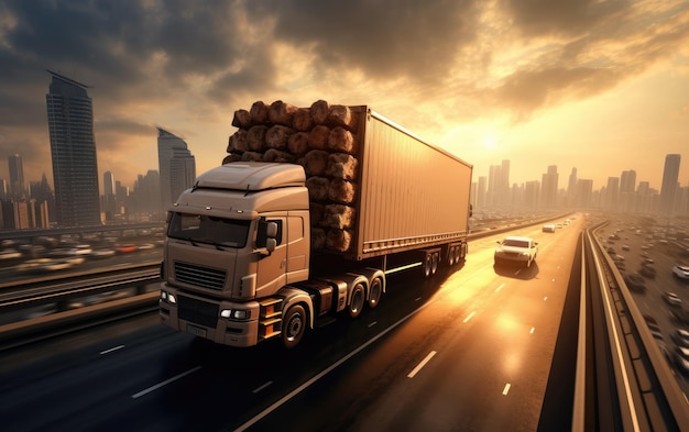 高速道路上の移動中の貨物トラック生成 AI