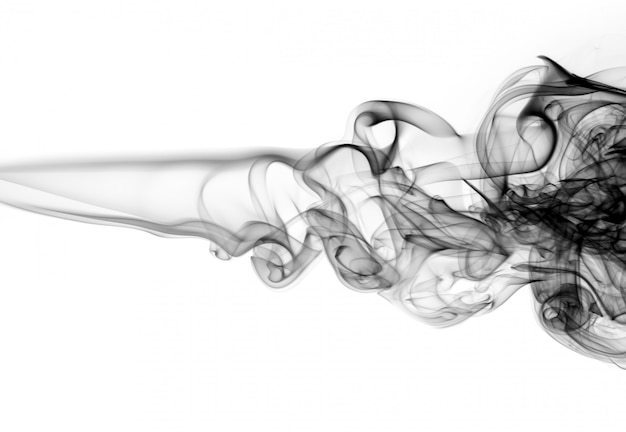 Foto movimento di fumo nero su sfondo bianco, progettazione di fuoco