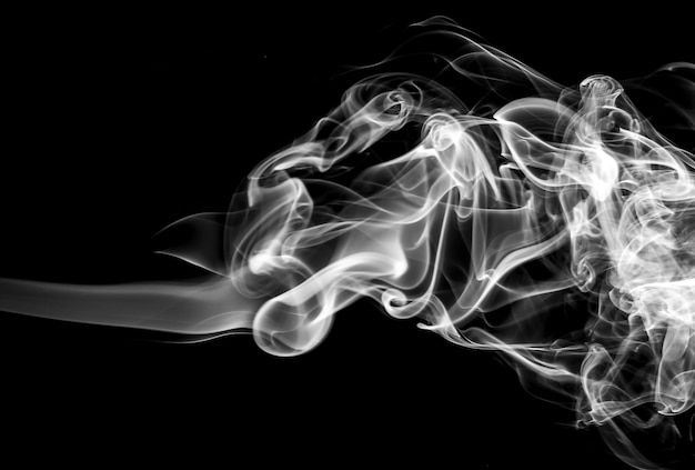 Movement of smoke, white smoke on black background.