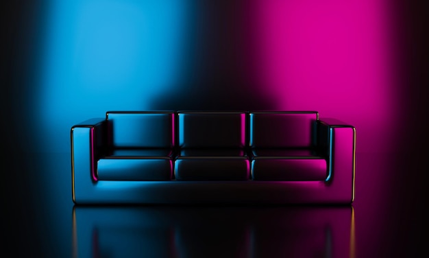 黒い背景の抽象的な上のソファのソファの椅子の映画館の座席の3Dレンダリング