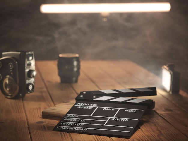 Movie clapperboard on the table