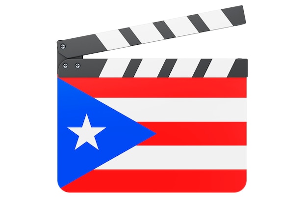 Кино клапперборд с флагом Пуэрто-Рико концепция киноиндустрии 3D рендеринг изолирован на белом фоне