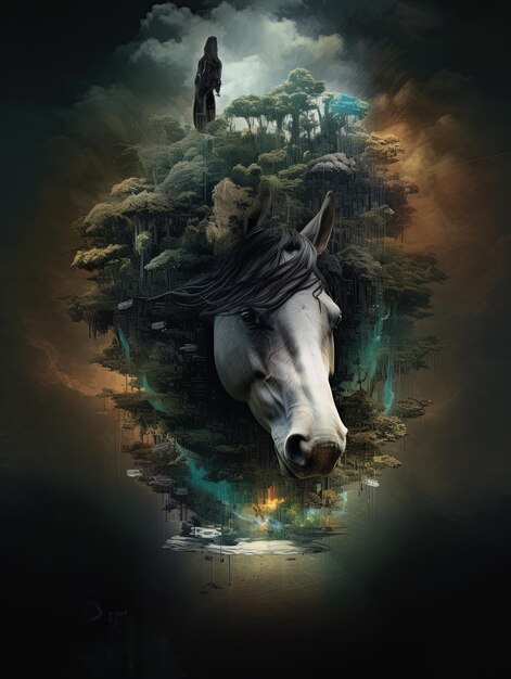 a movie poster with a horse and a dragon in the background