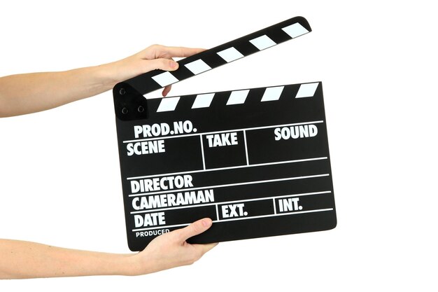 Movie production clapper board isolated on white