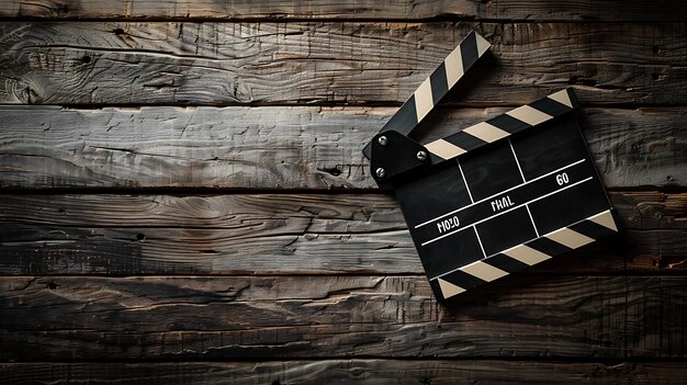 a movie set with a wooden background and a black and white camera