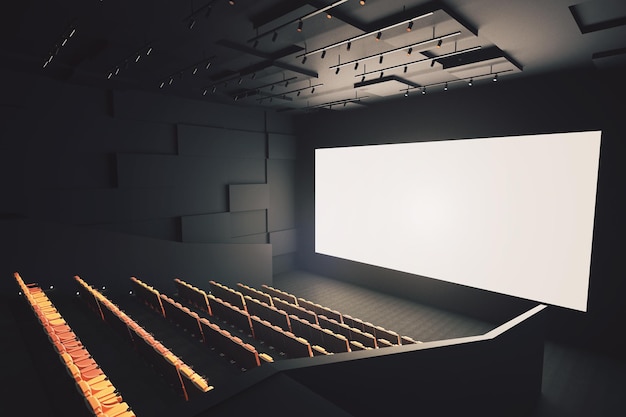 Movie theater with blank screen