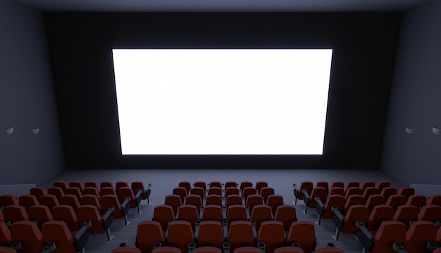 Foto cinema senza persone con uno schermo vuoto. modello. illustrazione 3d