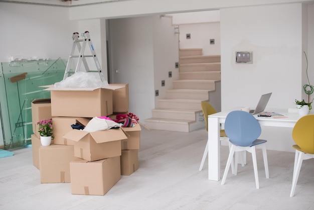 Moving boxes in empty room