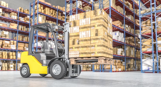 moving forklift within an industrial warehouse