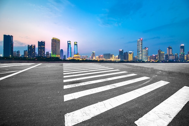 Moving forward motion blur flyover with city skyline ,night scene 