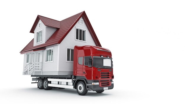 moving a house with a truck 3d rendering