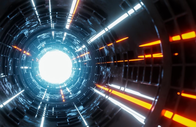 Fasci di luce in movimento in scifi tunneldigital background3d modello e illustrazione