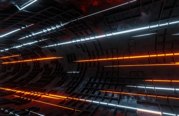 Moving light beams in scifi tunneldigital background3d model and illustration